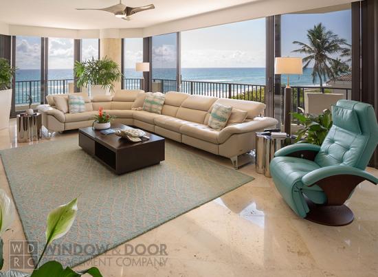 interior view of sliding glass doors in oceanfront condo