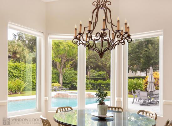 aluminum impact windows in a breakfast nook